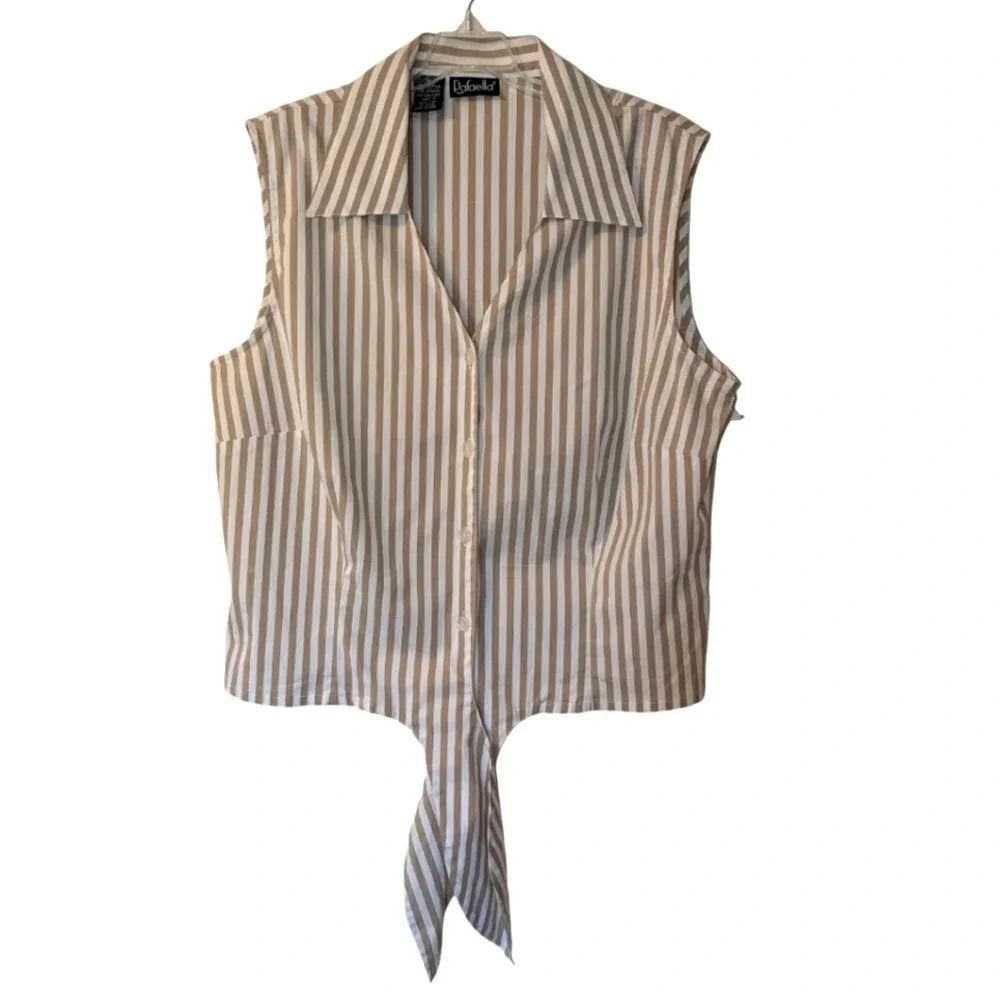 NWT Rafaella Cropped Tie Button Vest Top Size 10 Stripes Minimalist Blouse - Picture 1 of 6